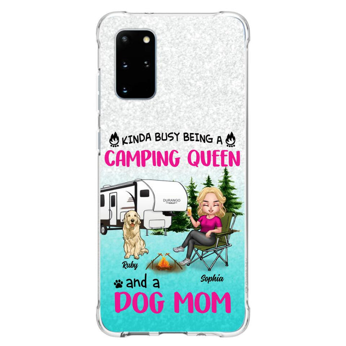 Custom Personalized Dog Camping Queen Phone Case - Upto 4 Dogs - Gift Idea For Dog Lovers/ Mother's Day - Kinda Busy Being A Camping Queen And A Dog Mom - Case For iPhone And Samsung