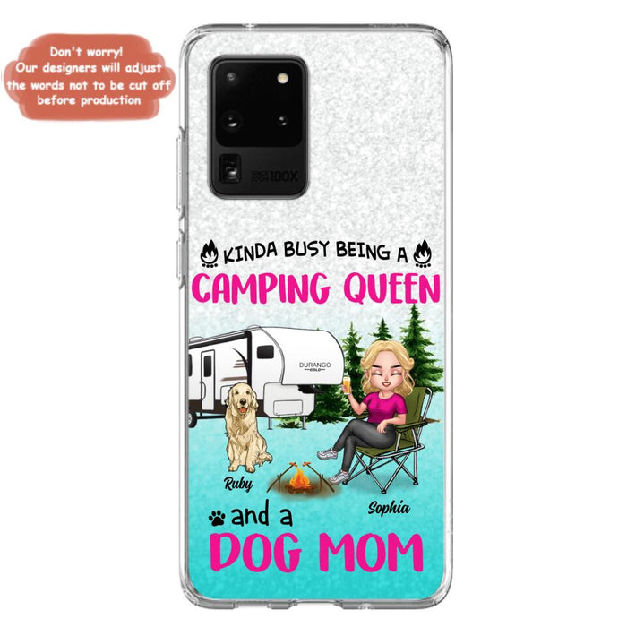 Custom Personalized Dog Camping Queen Phone Case - Upto 4 Dogs - Gift Idea For Dog Lovers/ Mother's Day - Kinda Busy Being A Camping Queen And A Dog Mom - Case For iPhone And Samsung