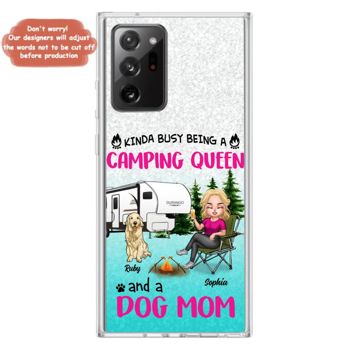 Custom Personalized Dog Camping Queen Phone Case - Upto 4 Dogs - Gift Idea For Dog Lovers/ Mother's Day - Kinda Busy Being A Camping Queen And A Dog Mom - Case For iPhone And Samsung