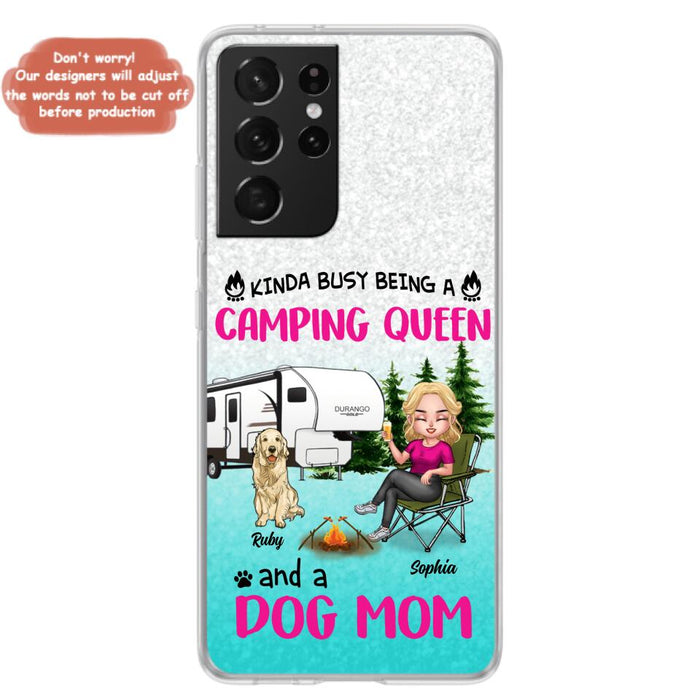 Custom Personalized Dog Camping Queen Phone Case - Upto 4 Dogs - Gift Idea For Dog Lovers/ Mother's Day - Kinda Busy Being A Camping Queen And A Dog Mom - Case For iPhone And Samsung