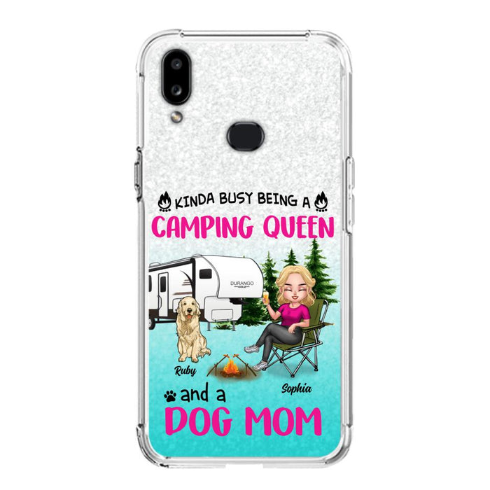 Custom Personalized Dog Camping Queen Phone Case - Upto 4 Dogs - Gift Idea For Dog Lovers/ Mother's Day - Kinda Busy Being A Camping Queen And A Dog Mom - Case For iPhone And Samsung