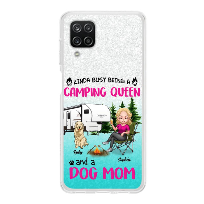 Custom Personalized Dog Camping Queen Phone Case - Upto 4 Dogs - Gift Idea For Dog Lovers/ Mother's Day - Kinda Busy Being A Camping Queen And A Dog Mom - Case For iPhone And Samsung