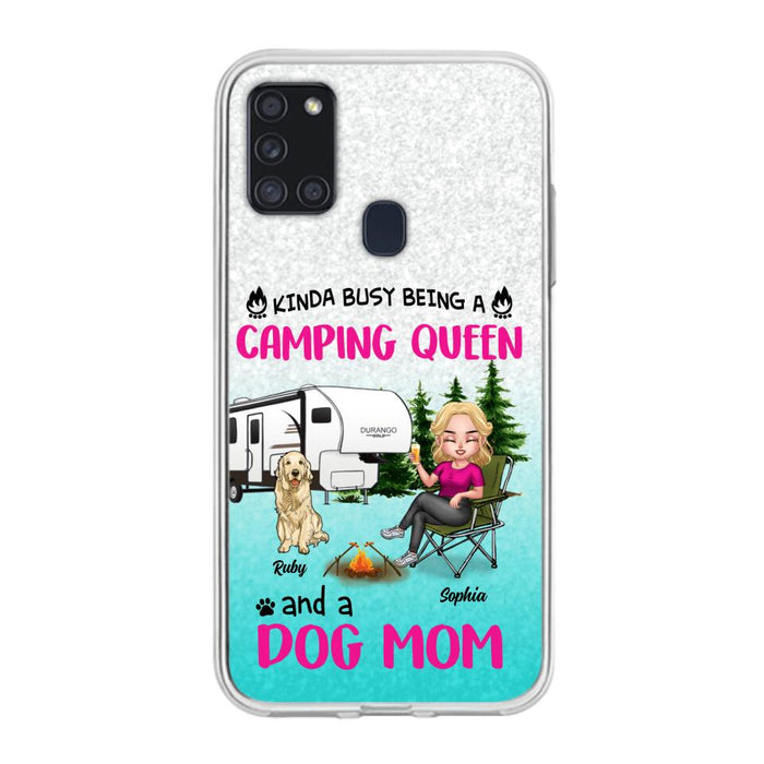 Custom Personalized Dog Camping Queen Phone Case - Upto 4 Dogs - Gift Idea For Dog Lovers/ Mother's Day - Kinda Busy Being A Camping Queen And A Dog Mom - Case For iPhone And Samsung