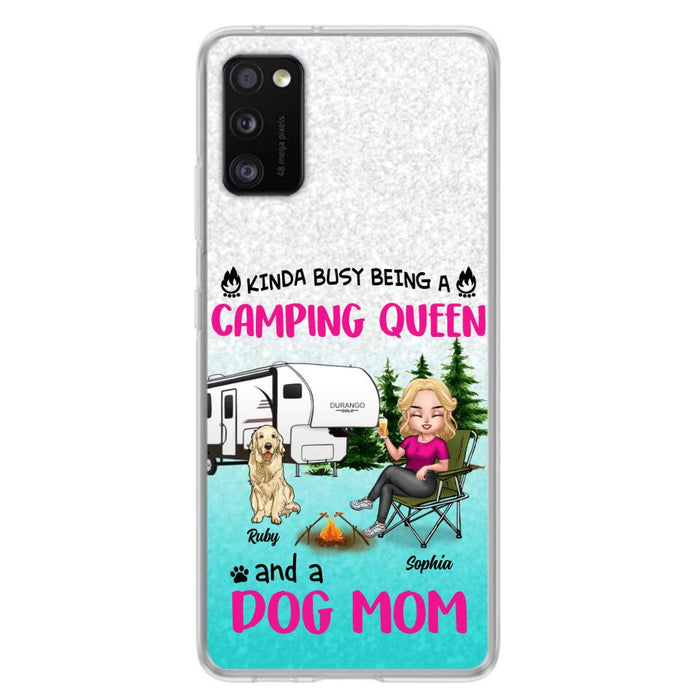 Custom Personalized Dog Camping Queen Phone Case - Upto 4 Dogs - Gift Idea For Dog Lovers/ Mother's Day - Kinda Busy Being A Camping Queen And A Dog Mom - Case For iPhone And Samsung