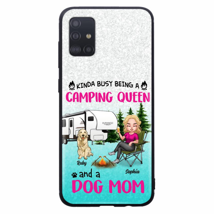 Custom Personalized Dog Camping Queen Phone Case - Upto 4 Dogs - Gift Idea For Dog Lovers/ Mother's Day - Kinda Busy Being A Camping Queen And A Dog Mom - Case For iPhone And Samsung