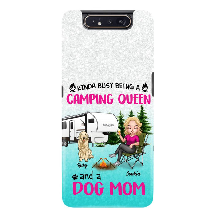 Custom Personalized Dog Camping Queen Phone Case - Upto 4 Dogs - Gift Idea For Dog Lovers/ Mother's Day - Kinda Busy Being A Camping Queen And A Dog Mom - Case For iPhone And Samsung