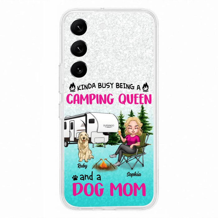 Custom Personalized Dog Camping Queen Phone Case - Upto 4 Dogs - Gift Idea For Dog Lovers/ Mother's Day - Kinda Busy Being A Camping Queen And A Dog Mom - Case For iPhone And Samsung