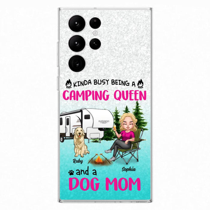 Custom Personalized Dog Camping Queen Phone Case - Upto 4 Dogs - Gift Idea For Dog Lovers/ Mother's Day - Kinda Busy Being A Camping Queen And A Dog Mom - Case For iPhone And Samsung