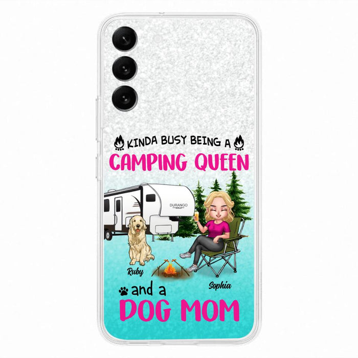 Custom Personalized Dog Camping Queen Phone Case - Upto 4 Dogs - Gift Idea For Dog Lovers/ Mother's Day - Kinda Busy Being A Camping Queen And A Dog Mom - Case For iPhone And Samsung