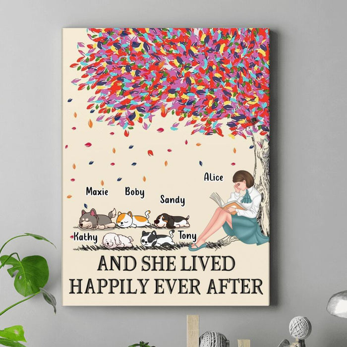 Custom Personalized Reading Girl Canvas - Upto 5 Pets - Gift Idea For Book/ Dog/ Cat Lover - Just A Girl Who Loves Book