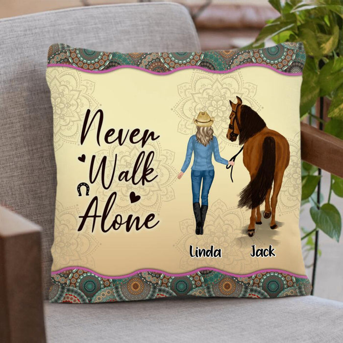 Custom Personalized Horse Girl Pillow Cover - Upto 4 Horses - Gift Idea For Horse Lovers - Never Walk Alone