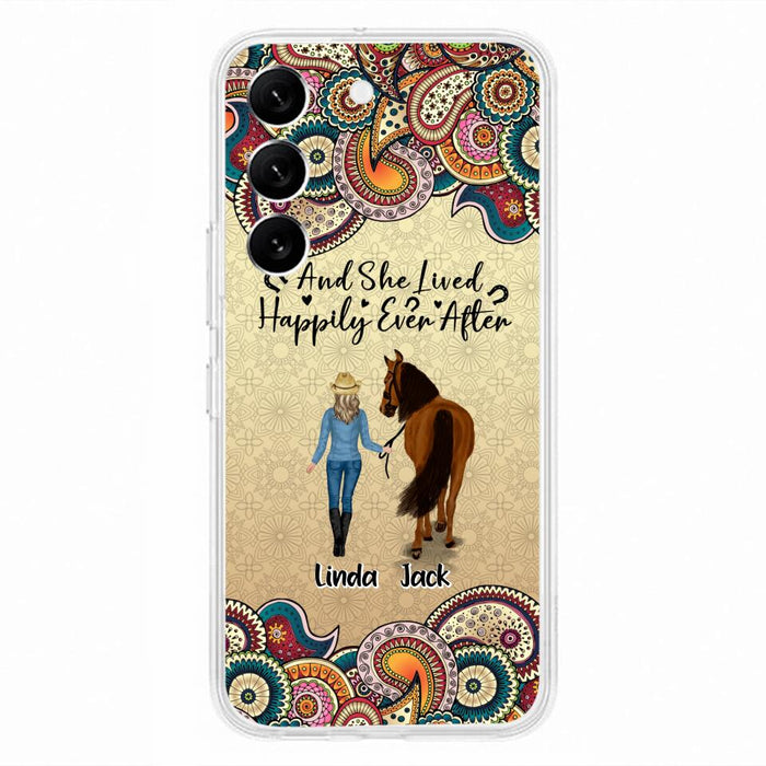 Custom Personalized Horse Girl Phone Case - Upto 4 Horses - Gift Idea For Horse Lovers - And She Lived Happily Ever After - Case For iPhone/Samsung