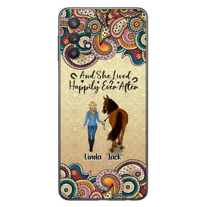 Custom Personalized Horse Girl Phone Case - Upto 4 Horses - Gift Idea For Horse Lovers - And She Lived Happily Ever After - Case For iPhone/Samsung