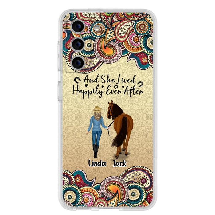 Custom Personalized Horse Girl Phone Case - Upto 4 Horses - Gift Idea For Horse Lovers - And She Lived Happily Ever After - Case For iPhone/Samsung