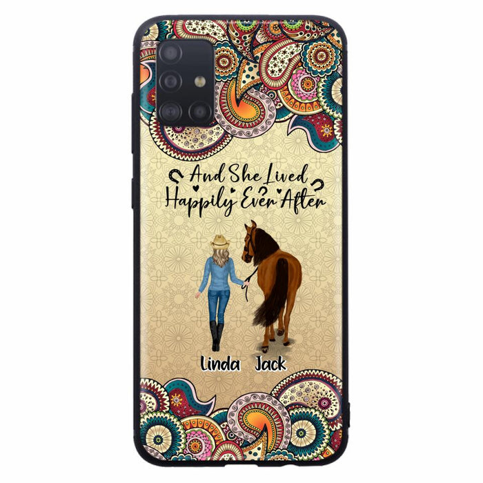 Custom Personalized Horse Girl Phone Case - Upto 4 Horses - Gift Idea For Horse Lovers - And She Lived Happily Ever After - Case For iPhone/Samsung