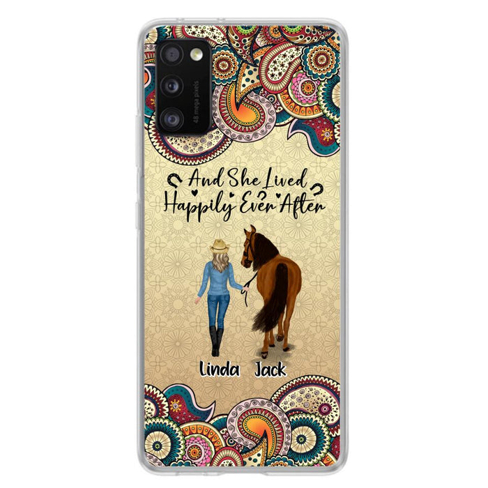 Custom Personalized Horse Girl Phone Case - Upto 4 Horses - Gift Idea For Horse Lovers - And She Lived Happily Ever After - Case For iPhone/Samsung