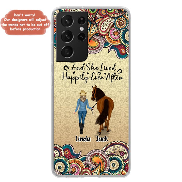 Custom Personalized Horse Girl Phone Case - Upto 4 Horses - Gift Idea For Horse Lovers - And She Lived Happily Ever After - Case For iPhone/Samsung