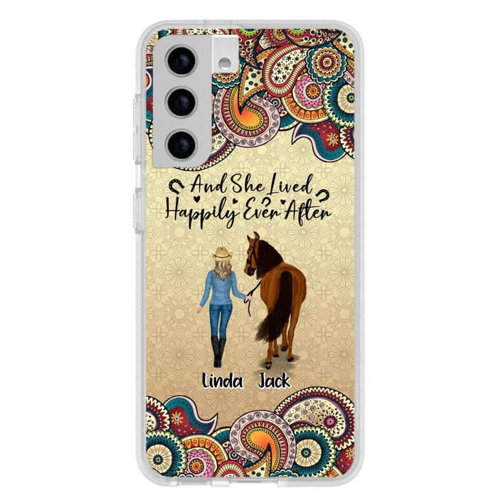 Custom Personalized Horse Girl Phone Case - Upto 4 Horses - Gift Idea For Horse Lovers - And She Lived Happily Ever After - Case For iPhone/Samsung