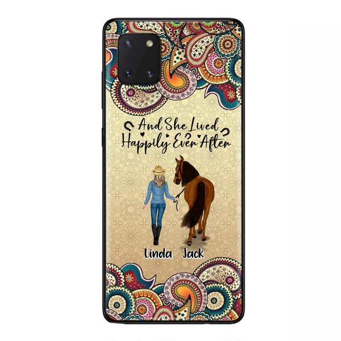 Custom Personalized Horse Girl Phone Case - Upto 4 Horses - Gift Idea For Horse Lovers - And She Lived Happily Ever After - Case For iPhone/Samsung