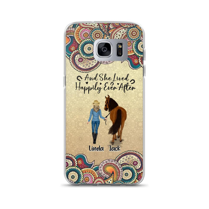 Custom Personalized Horse Girl Phone Case - Upto 4 Horses - Gift Idea For Horse Lovers - And She Lived Happily Ever After - Case For iPhone/Samsung