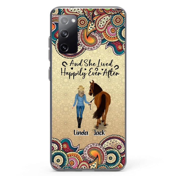 Custom Personalized Horse Girl Phone Case - Upto 4 Horses - Gift Idea For Horse Lovers - And She Lived Happily Ever After - Case For iPhone/Samsung