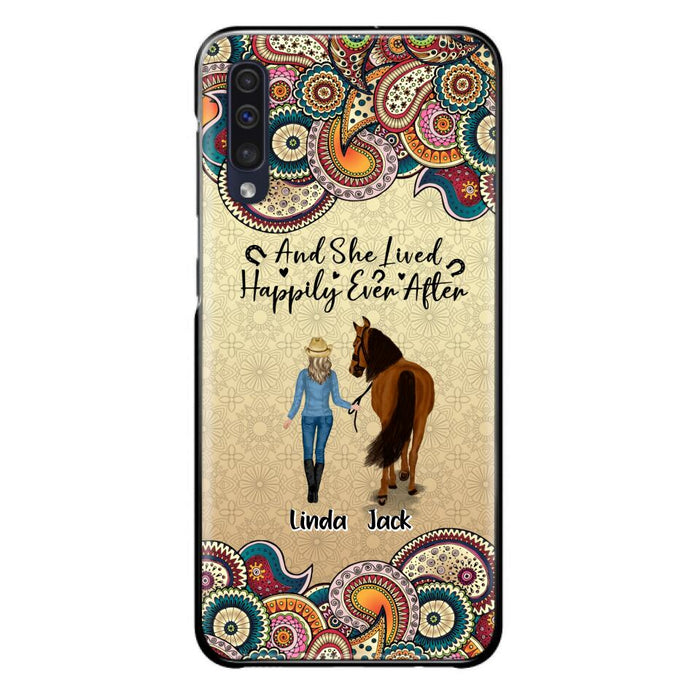 Custom Personalized Horse Girl Phone Case - Upto 4 Horses - Gift Idea For Horse Lovers - And She Lived Happily Ever After - Case For iPhone/Samsung