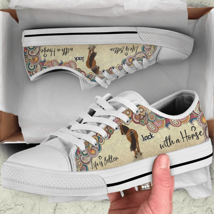 Custom Personalized Horse Sneakers - Upto 4 Horses - Gift Idea For Horse Lovers - Life Is Better With A Horse