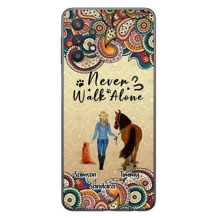 Custom Personalized Horse And Dog Phone Case - Upto 2 Dogs - Gift Idea For Horse/Dog Lovers - Never Walk Alone - Case For iPhone/Samsung