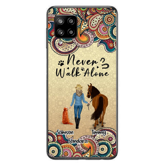 Custom Personalized Horse And Dog Phone Case - Upto 2 Dogs - Gift Idea For Horse/Dog Lovers - Never Walk Alone - Case For iPhone/Samsung