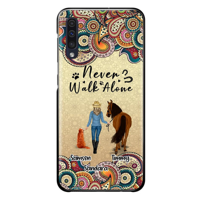 Custom Personalized Horse And Dog Phone Case - Upto 2 Dogs - Gift Idea For Horse/Dog Lovers - Never Walk Alone - Case For iPhone/Samsung