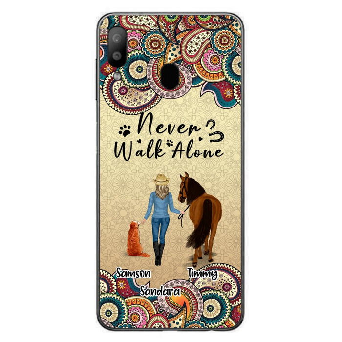 Custom Personalized Horse And Dog Phone Case - Upto 2 Dogs - Gift Idea For Horse/Dog Lovers - Never Walk Alone - Case For iPhone/Samsung