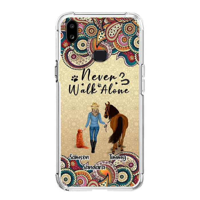 Custom Personalized Horse And Dog Phone Case - Upto 2 Dogs - Gift Idea For Horse/Dog Lovers - Never Walk Alone - Case For iPhone/Samsung