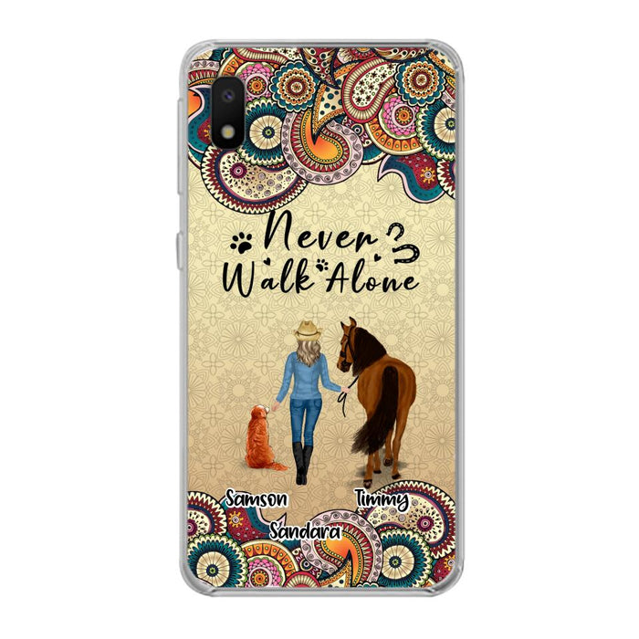 Custom Personalized Horse And Dog Phone Case - Upto 2 Dogs - Gift Idea For Horse/Dog Lovers - Never Walk Alone - Case For iPhone/Samsung