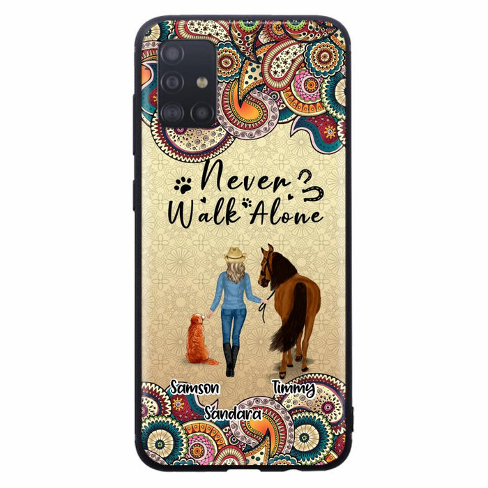 Custom Personalized Horse And Dog Phone Case - Upto 2 Dogs - Gift Idea For Horse/Dog Lovers - Never Walk Alone - Case For iPhone/Samsung