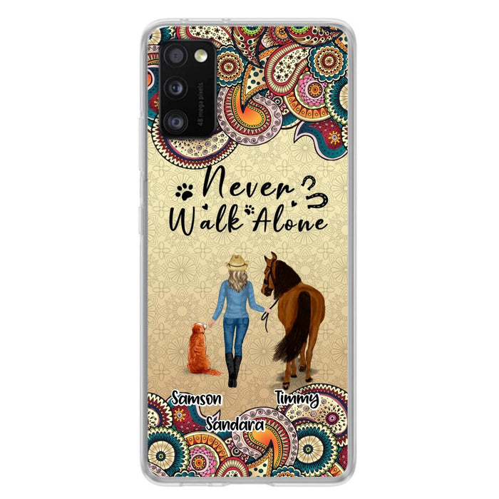 Custom Personalized Horse And Dog Phone Case - Upto 2 Dogs - Gift Idea For Horse/Dog Lovers - Never Walk Alone - Case For iPhone/Samsung