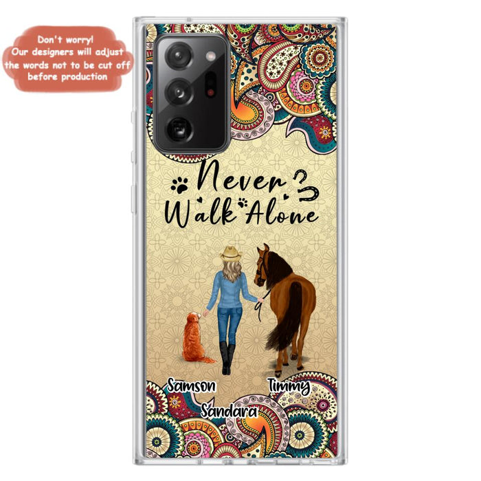 Custom Personalized Horse And Dog Phone Case - Upto 2 Dogs - Gift Idea For Horse/Dog Lovers - Never Walk Alone - Case For iPhone/Samsung