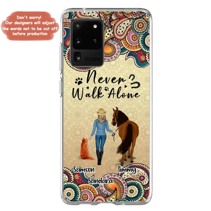 Custom Personalized Horse And Dog Phone Case - Upto 2 Dogs - Gift Idea For Horse/Dog Lovers - Never Walk Alone - Case For iPhone/Samsung