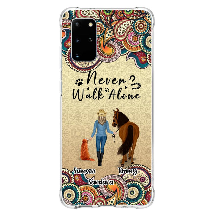 Custom Personalized Horse And Dog Phone Case - Upto 2 Dogs - Gift Idea For Horse/Dog Lovers - Never Walk Alone - Case For iPhone/Samsung