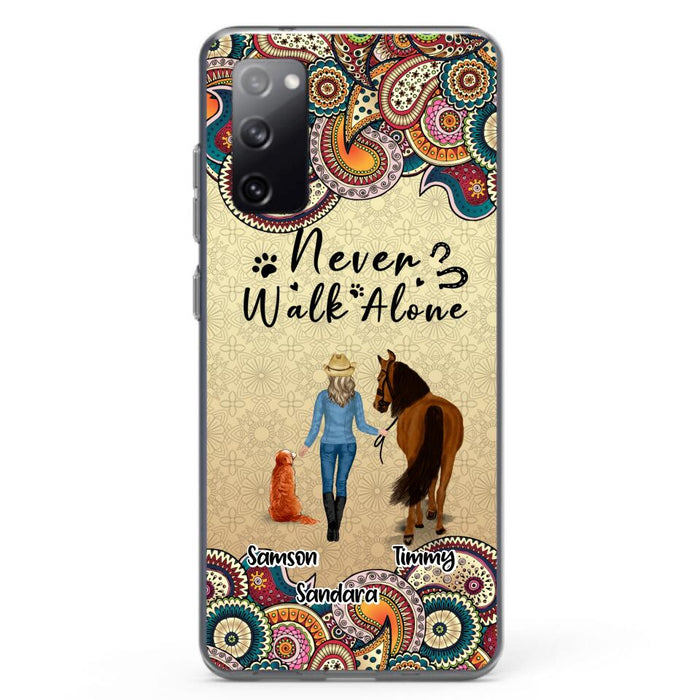 Custom Personalized Horse And Dog Phone Case - Upto 2 Dogs - Gift Idea For Horse/Dog Lovers - Never Walk Alone - Case For iPhone/Samsung