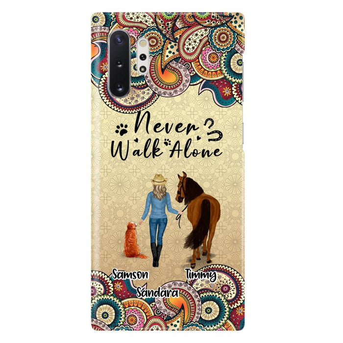 Custom Personalized Horse And Dog Phone Case - Upto 2 Dogs - Gift Idea For Horse/Dog Lovers - Never Walk Alone - Case For iPhone/Samsung