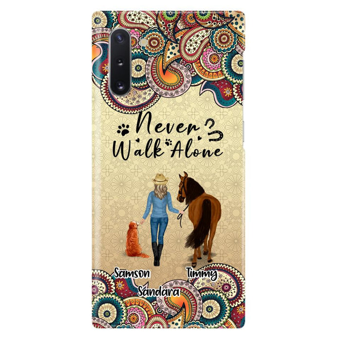 Custom Personalized Horse And Dog Phone Case - Upto 2 Dogs - Gift Idea For Horse/Dog Lovers - Never Walk Alone - Case For iPhone/Samsung