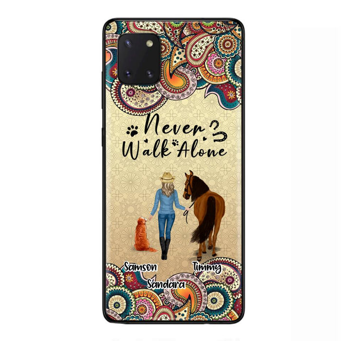 Custom Personalized Horse And Dog Phone Case - Upto 2 Dogs - Gift Idea For Horse/Dog Lovers - Never Walk Alone - Case For iPhone/Samsung