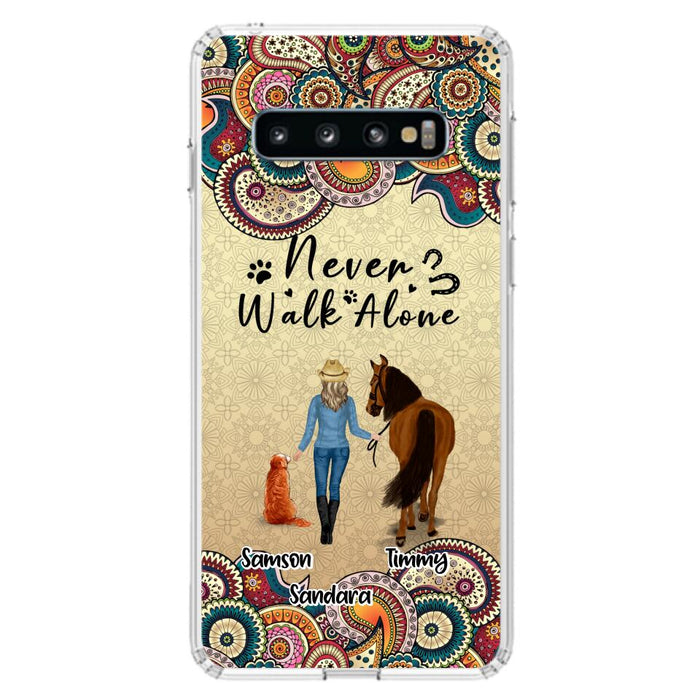 Custom Personalized Horse And Dog Phone Case - Upto 2 Dogs - Gift Idea For Horse/Dog Lovers - Never Walk Alone - Case For iPhone/Samsung