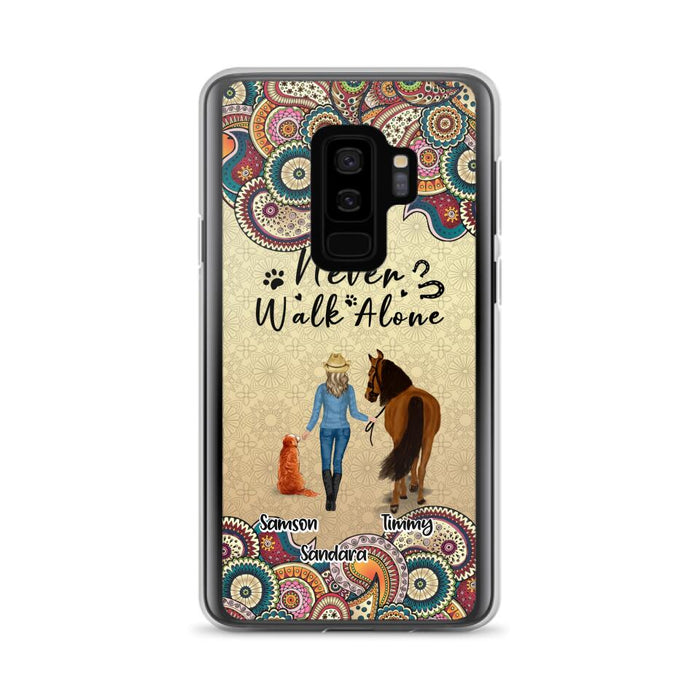 Custom Personalized Horse And Dog Phone Case - Upto 2 Dogs - Gift Idea For Horse/Dog Lovers - Never Walk Alone - Case For iPhone/Samsung