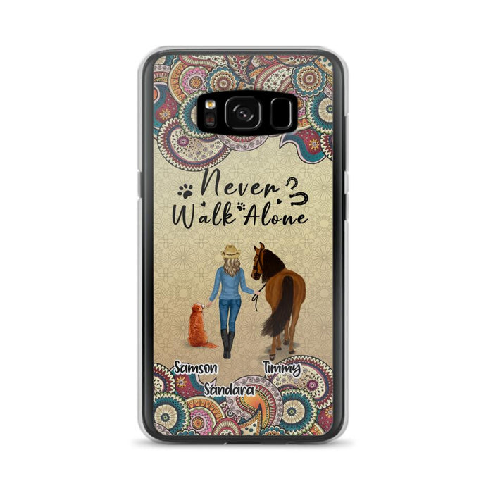 Custom Personalized Horse And Dog Phone Case - Upto 2 Dogs - Gift Idea For Horse/Dog Lovers - Never Walk Alone - Case For iPhone/Samsung