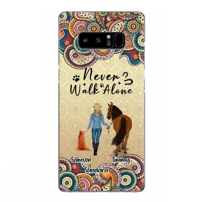 Custom Personalized Horse And Dog Phone Case - Upto 2 Dogs - Gift Idea For Horse/Dog Lovers - Never Walk Alone - Case For iPhone/Samsung