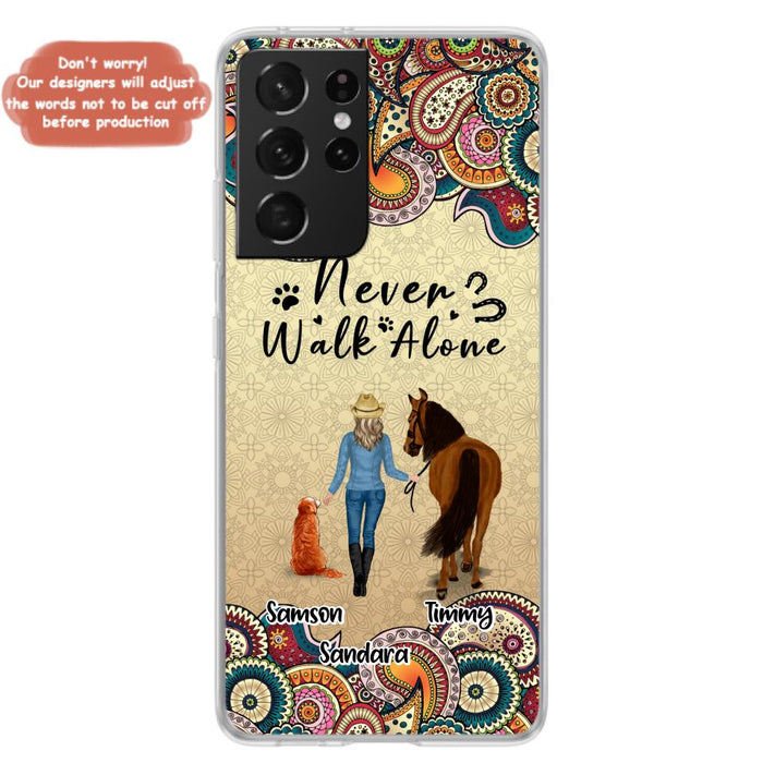 Custom Personalized Horse And Dog Phone Case - Upto 2 Dogs - Gift Idea For Horse/Dog Lovers - Never Walk Alone - Case For iPhone/Samsung