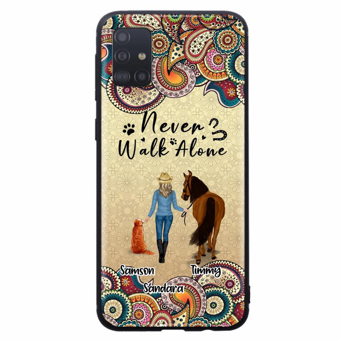 Custom Personalized Horse And Dog Phone Case - Upto 2 Dogs - Gift Idea For Horse/Dog Lovers - Never Walk Alone - Case For iPhone/Samsung