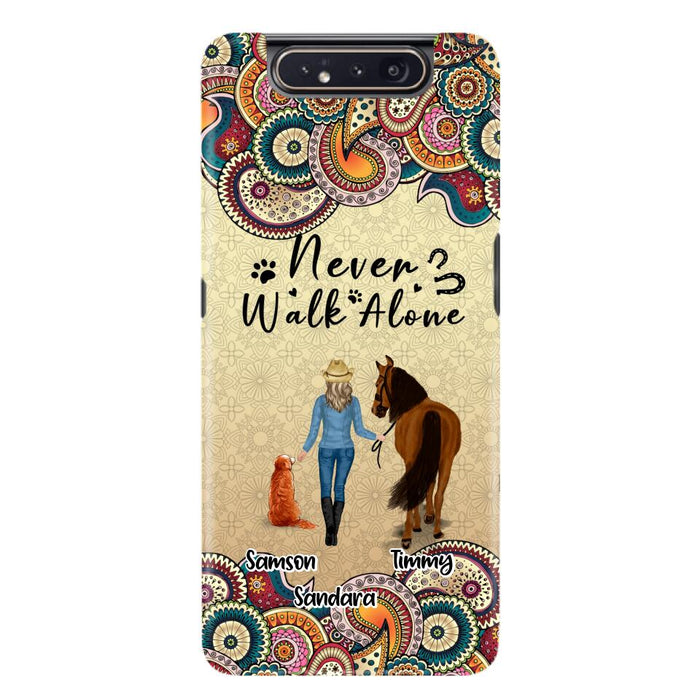 Custom Personalized Horse And Dog Phone Case - Upto 2 Dogs - Gift Idea For Horse/Dog Lovers - Never Walk Alone - Case For iPhone/Samsung