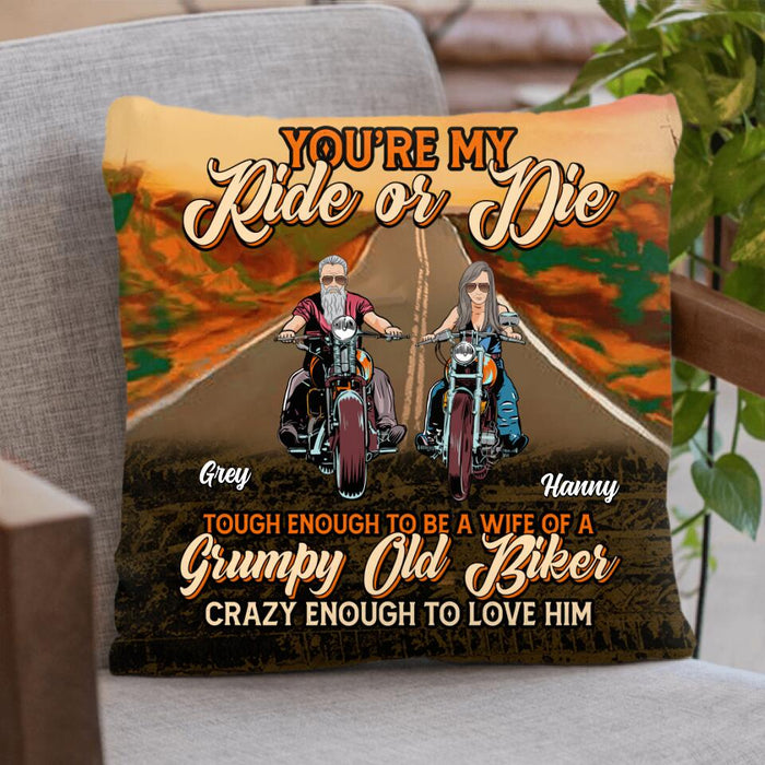 Custom Personalized Couple Biker Pillow Cover & Fleece/ Quilt Blanket - Gift Idea For Couple/ Biker - You're My Ride Or Die